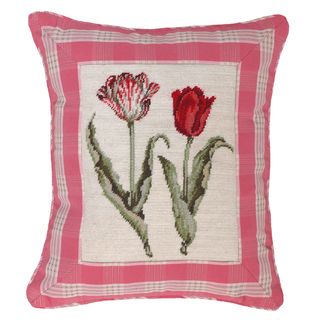 Tulip and Pink Plaid Petit point Decorative Pillow Throw Pillows