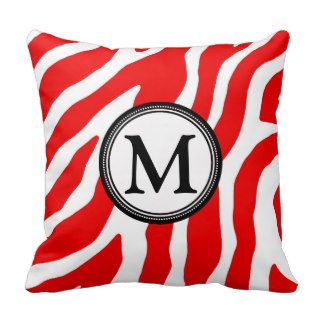 Red Black Zebra Monogram Decorative Pillow