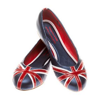 leather pumps with union jack flag design by the british flat shoe company