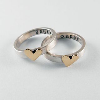 personalised handmade heart of gold ring by camali design