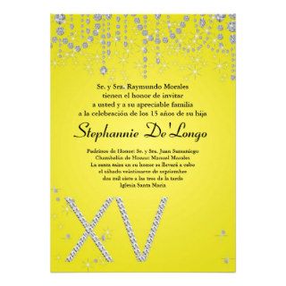 5x7 Yellow Diamond Quinceanera Birthday Invitation