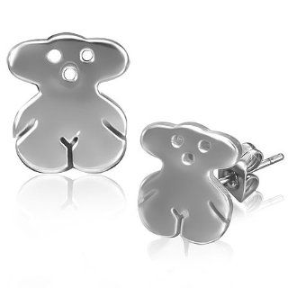 Stainless Steel Cute Teddy Bear Stud Earrings Jewelry