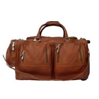 Piel Leather Duffel with Pockets On Wheels, Saddle, One Size Clothing