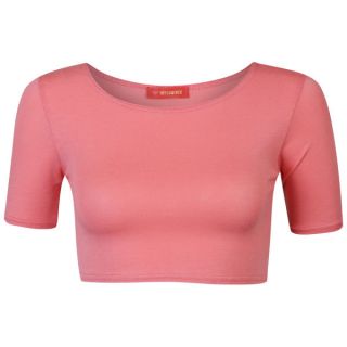 Influence Womens Cap Sleeve Crop Top   Coral      Womens Clothing