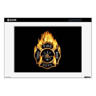 Fire Department Flaming Gold Badge Decal For Laptop