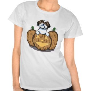 Shih Tzu Fall Pumpkins Light Apparel Ladies T Shirt
