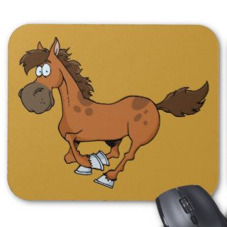 FUNNY BROWN CARTOON HORSE RUNNING GALLOPING MOUSE PADS