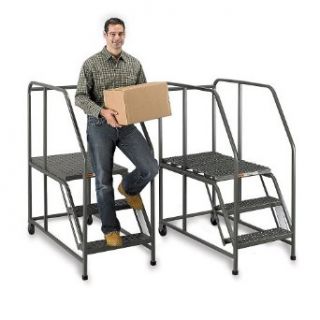 RELIUS SOLUTIONS 50 Degree Stairway Slope Mobile Steel Work Platforms   Platform 24"Wx48"Dx40"H   Without Handrail   Grip Strut® tread   Gray Material Handling Equipment