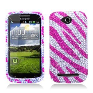 Aimo COOL5860PCLDI686 Dazzling Diamond Bling Case for Coolpad Quattro 4G 5860e   Retail Packaging   Zebra Hot Pink/White Cell Phones & Accessories