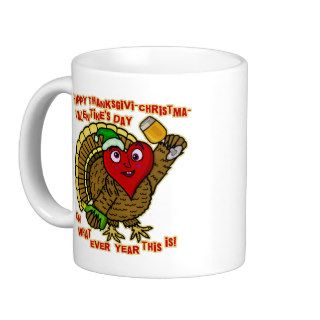 Funny Holiday Drunk Turkey Heart Mugs