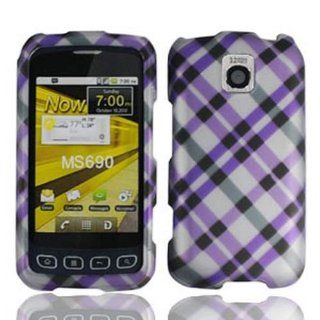 LG MS690 / Optimus M / C 2D Graphic Rubberized Protective Hard Case   Purple Plaid Cell Phones & Accessories