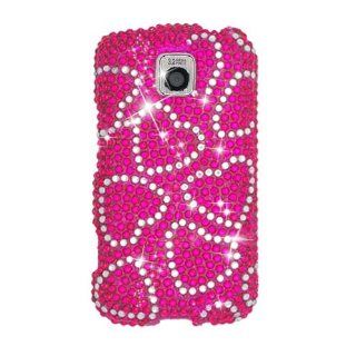 FOR LG OPTIMUS M MS690 FULL DIAMOND, HEARTS HOT PINK Cell Phones & Accessories