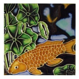 Continental Art Center SD 023 4 by 4 Inch Koi Fish Ceramic Art Tile  Decorative Tiles  Patio, Lawn & Garden