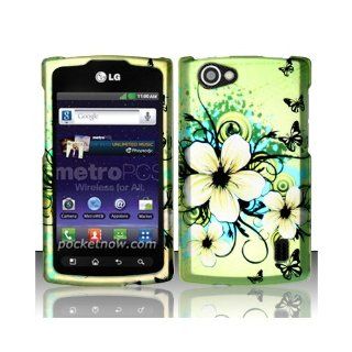 Green Flower Hard Cover Case for LG Optimus M+ MS695 Cell Phones & Accessories