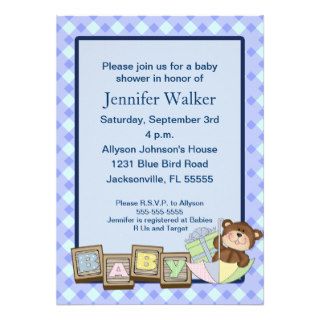 Baby Blocks Baby Shower   Blue Personalized Invitations
