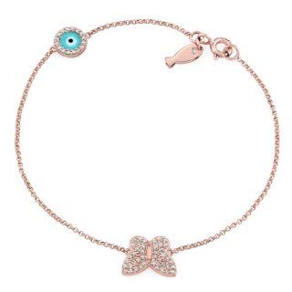 Victoria Kay 14k Rose Gold Diamond Butterfly Evil Eye and Fish Charm Bracelet (1/3cttw, JK, I2 I3) Jewelry
