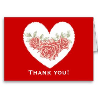 Vintage red roses heart Thank you greeting card