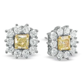 CT. T.W. Radiant Cut Fancy Yellow and White Diamond Frame Earrings