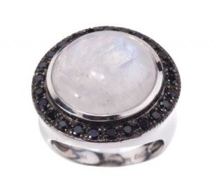 8.00ct Rainbow Moonstone and Black Spinel Sterling Ring —