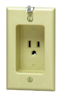 Leviton 688 I 15 Amp, 125 Volt, 1 Gang Recessed Single Receptacle, Residential Grade, with Clocked Hanger Hook, Ivory   Electrical Outlets  