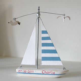 personalised blue sailing boat by chantal devenport designs