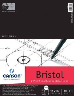 Canson C702 2001 11 in. x 14 in. Artist Series 2 Ply Plate Bristol Fold Over Bound Pad   15 Sheets Toys & Games