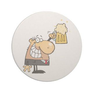 happy man cartoon celebrating with beer coaster