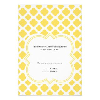 Monogram Lemon Yellow and White Quatrefoil Pattern Custom Invitation