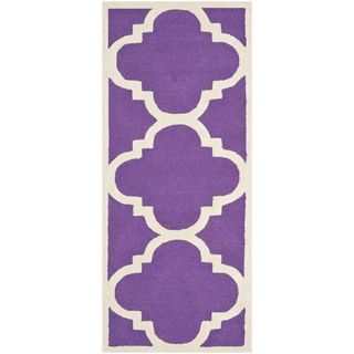 Safavieh Handmade Moroccan Cambridge Purple/ Ivory Wool Runner Rug (26 X 8)