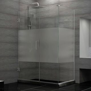 Dreamline Unidoor Plus 30.375   34.375 In. D X 48.5 In. W Frameless Hinged Shower Enclosure, Half Frosted Glass