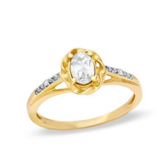 Oval White Topaz and Diamond Accent Frame Ring in 10K Gold   Zales