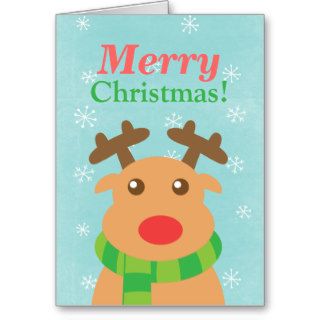 Merry Christmas with Cute Reindeer with Red Nose Cards