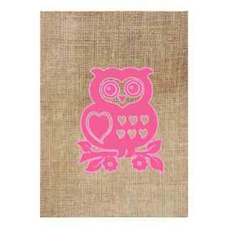 Funny Cute girly retro pink Owl heart  jute photo Announcement