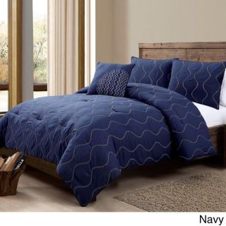 Victoria Classics Nora Embroidered 4 piece Comforter Set Blue Size King