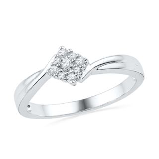 CT. T.W. Diamond Tilted Square Cluster Promise Ring in 10K White
