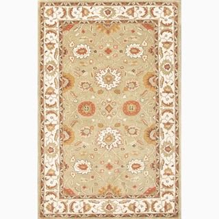 Hand made Green/ Ivory Wool Easy Care Rug (8x10)