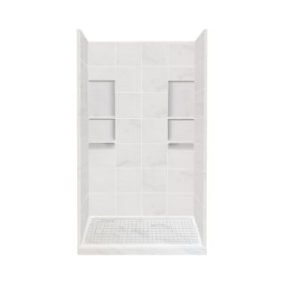 Style Selections 83 in H x 60 in W x 32 in L White Carrara Solid Surface Wall 4 Piece Alcove Shower Kit