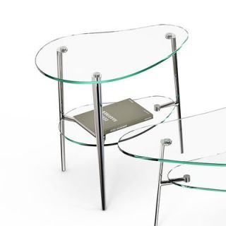 BDI USA Comma End Table 1537 Shelf Glass Finish White, Leg Finish Polished