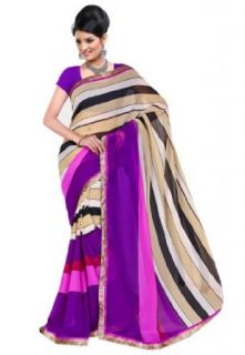 Fabdeal Women Indian Designer Printed Saree Purple Clothing