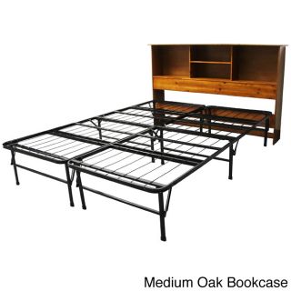 Epicfurnishings Durabed Queen size Steel Foundation   Frame in one Mattress Support System With All Wood Bookcase Headboard Bed Frame Oak Size Queen