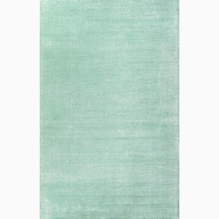 Handmade Solid Pattern Blue Wool/ Art Silk Area Rug (8 X 10)