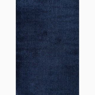 Casual Handmade Solid Pattern Blue Polyester Rug (5 X 8)