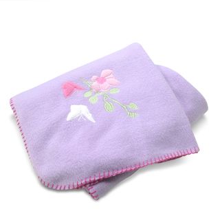 Purple Floral Applique Embroidered Fleece Throw Blanket