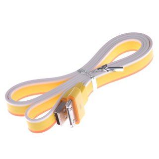 2pcs 1M Noodles 30 Pin Hi Speed USB Cable Charger For iphone4/4S Yellow+Orange+White Cell Phones & Accessories