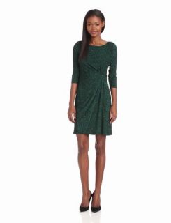 Evan Picone Women's 3/4 Sleeve Faux Wrap Dress, Deep Emerald Combo, 6