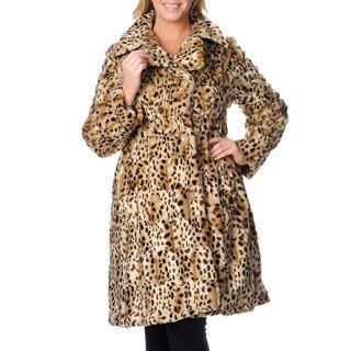 Excelled Double Breasted Animal Print Plus Womens Trench Coat