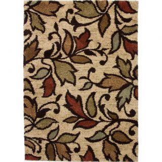 Spring Leaves And Scrolls Ivory Shag Rug (33 X 47)