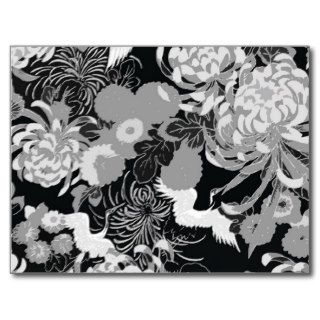Vintage black, white and grey flowers and birds post cards