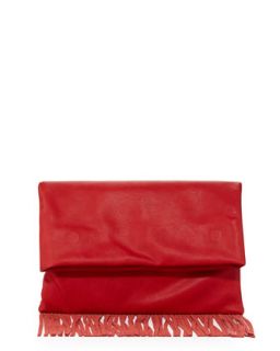 Fringe Fold Over Faux Leather Clutch Bag, Red   Urban Originals