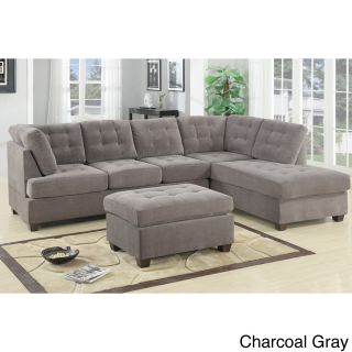 Odessa Waffle Suede Reversible Sectional Sofa With Ottoman